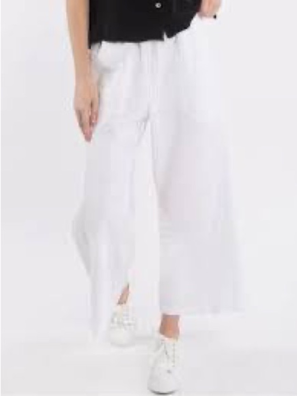 Lisa Bayne White Cropped Wide Leg Pants Lagenlook High Waist Size L